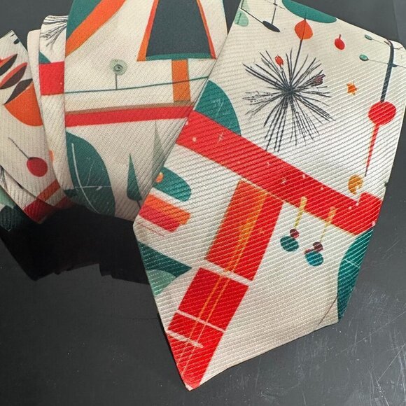 Christmas Tie Retro Designer Menswear Tie Necktie Tree Mid Century Modernist - Picture 4 of 11